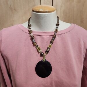 Y2k style Beaded Necklace Pendant Round Black Boho Statement‎